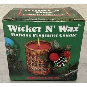 New Vintage Wicker N’ Wax Bayberry Candle 1990s 2000s Christmas Holiday Decor
